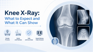 Knee X-ray images from multiple angles illustrating what patients can expect during the exam and how radiologists evaluate the knee joint.