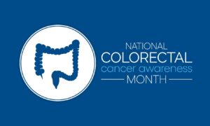 Icon next to the words NATIONAL COLORECTAL cancer awareness MONTH.