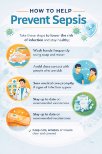 An infographic that outlines the steps to help prevent sepsis.