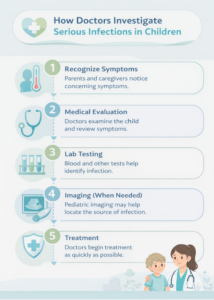 An infographic that depicts the steps for How Doctors Investigate Series Infections